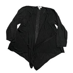 Magaschoni Women's Plus Size 1X Cardigan Sweater Black Open Front Knit Rayon